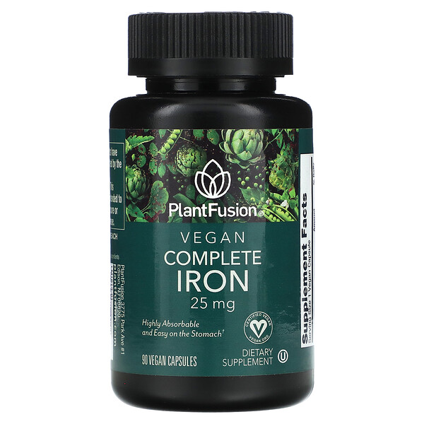 Vegan Complete Iron, 25 мг, 90 веганских капсул PlantFusion
