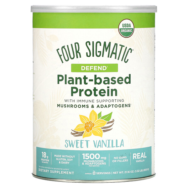 Растительный белок с суперпродуктами, сладкая ваниль, 1,32 фунта (600 г) Four Sigmatic