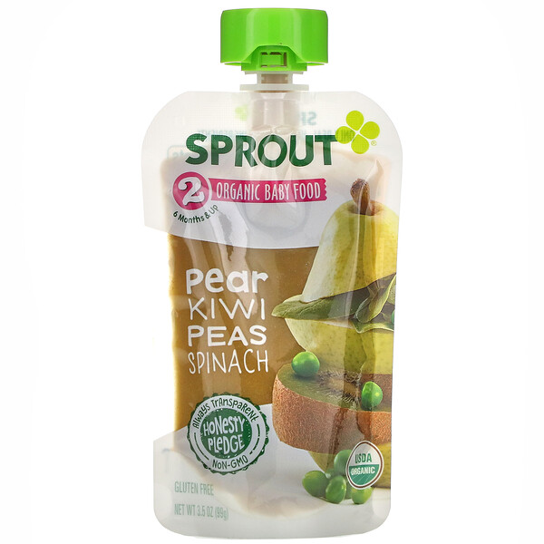  Детское питание, от 6 месяцев и старше, груша, киви, горох, шпинат, 3,5 унции (99 г) Sprout Organic