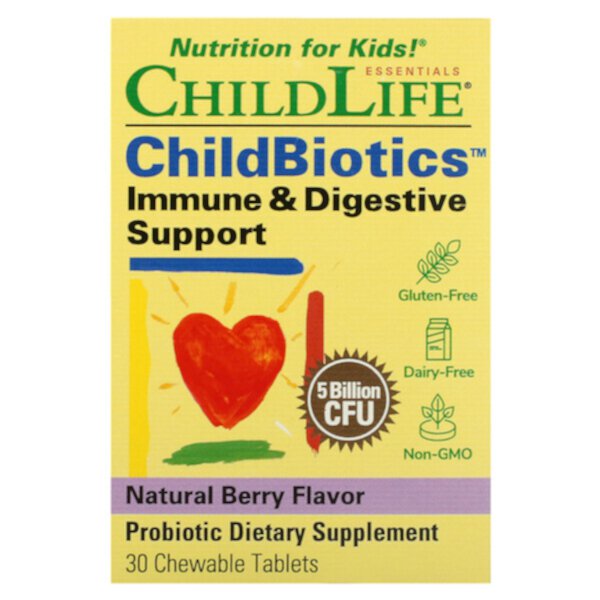 LiveBiotics, Поддержка иммунитета и пищеварения, натуральный ягодный вкус, 5 миллиардов КОЕ, 30 жевательных таблеток ChildLife Essentials