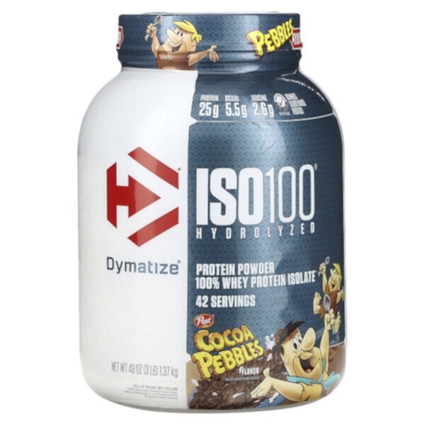 ISO100 гидролизованный, 100% изолят сывороточного протеина, какао-гранулы, 3 фунта (1,37 кг) Dymatize