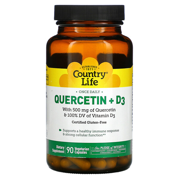 Quercetin + D3, 90 Vegetarian Capsules (Вегетарианские капсулы) Country Life