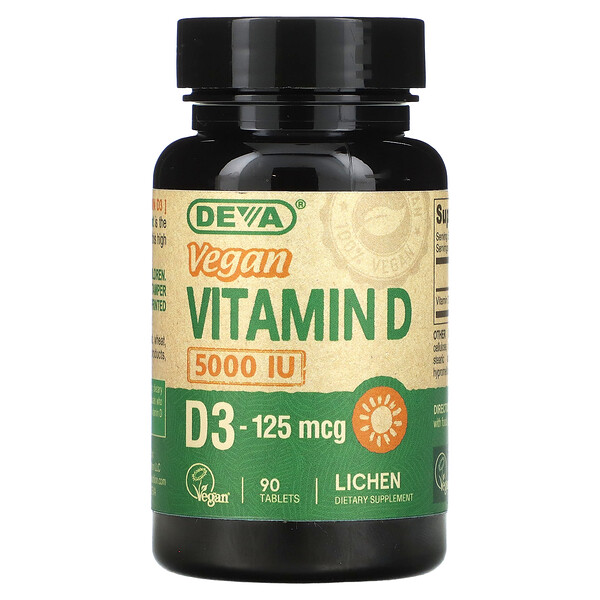 Веганский Витамин D3 - 125 мкг (5000 МЕ) - 90 таблеток - Deva Deva