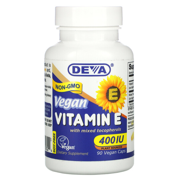 Витамин E смешанные токоферолы - 400МЕ - 90 веганских капсул - Deva Deva