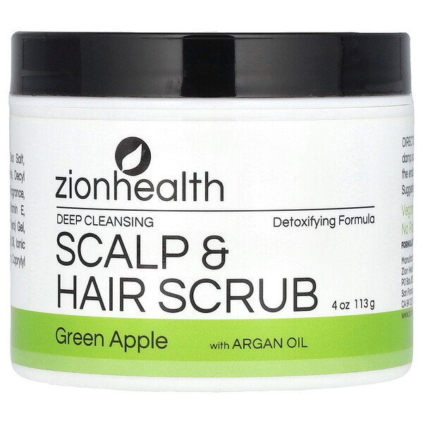 Скраб для глубокого очищения кожи головы и волос с аргановым маслом, зеленое яблоко, 4 унции (113 г) Zion Health