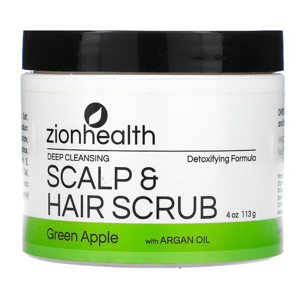 Скраб для глубокого очищения кожи головы и волос с аргановым маслом, зеленое яблоко, 4 унции (113 г) Zion Health