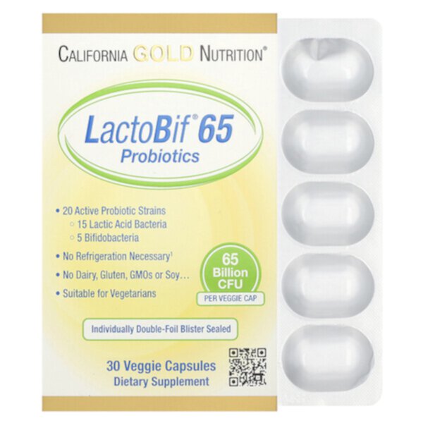 LactoBif 65 Пробиотики - 65 миллиардов КОЕ - 30 растительных капсул - California Gold Nutrition California Gold Nutrition