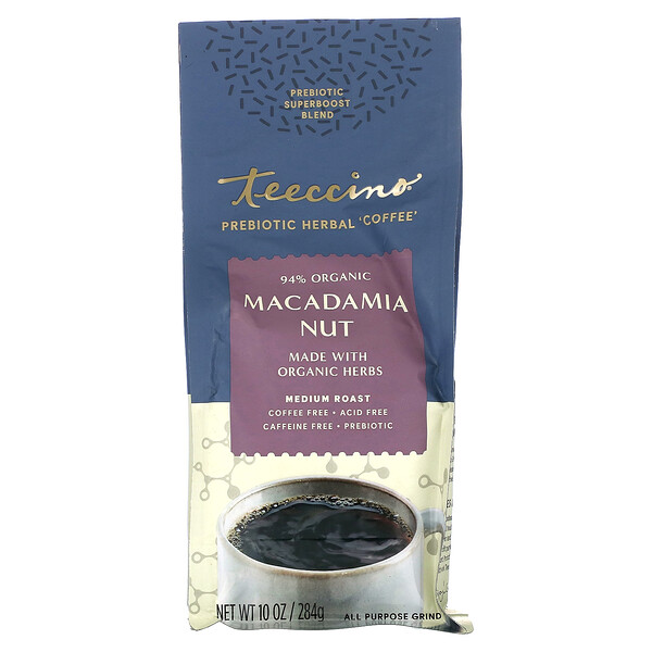 Пребиотический травяной кофе, орех макадамия, средней обжарки, без кофеина, 10 унций (284 г) Teeccino