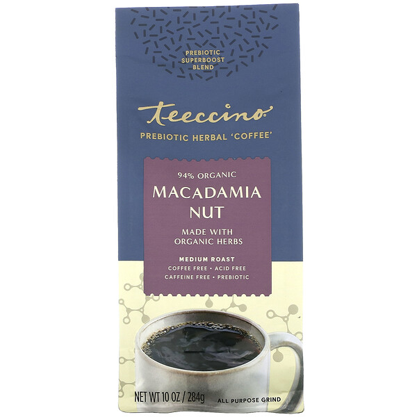 Пребиотический травяной кофе, орех макадамия, средней обжарки, без кофеина, 10 унций (284 г) Teeccino