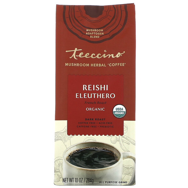 Mushroom Herbal Coffee, Reishi Eleuthero, темная обжарка, без кофеина, 10 унций (284 г) Teeccino