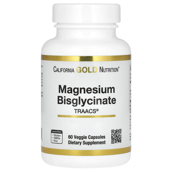 Бисглицинат магния, Albion TRAACS, 200 мг, 60 растительных капсул (100 мг на капсулу) California Gold Nutrition