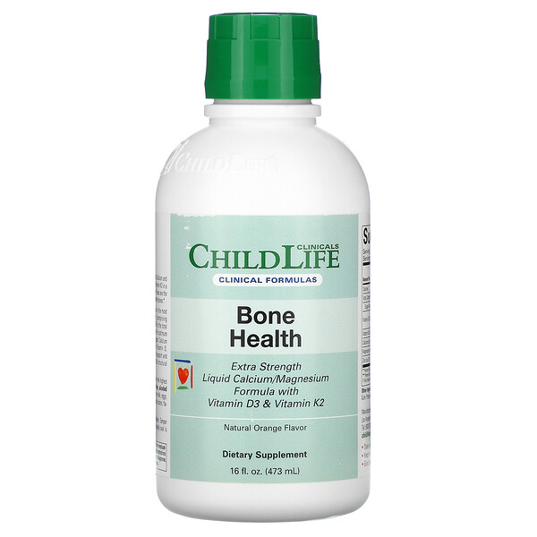 Bone Health, Жидкая формула кальция/магния с витамином D3 и витамином K2, натуральный апельсин, 16 жидких унций (473 мл) Childlife Clinicals