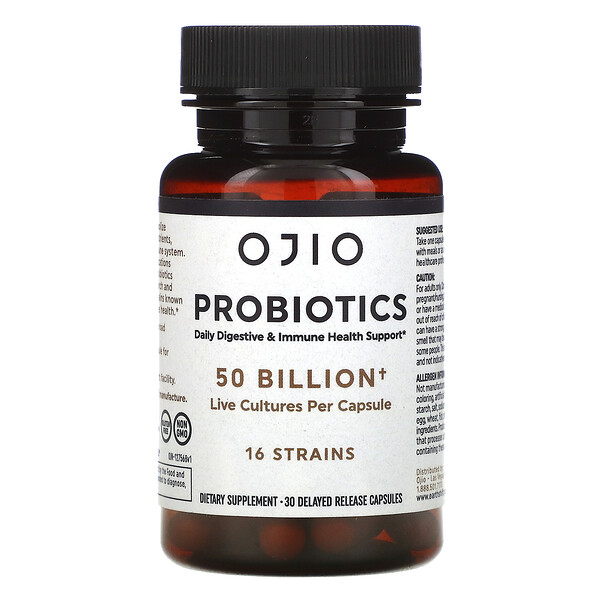 Пробиотики, 50 миллиардов, 30 капсул с отсроченным высвобождением Ojio