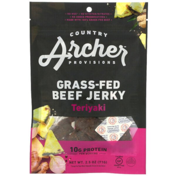 Вяленая говядина травяного откорма, терияки, 2,5 унции (71 г) Country Archer Jerky