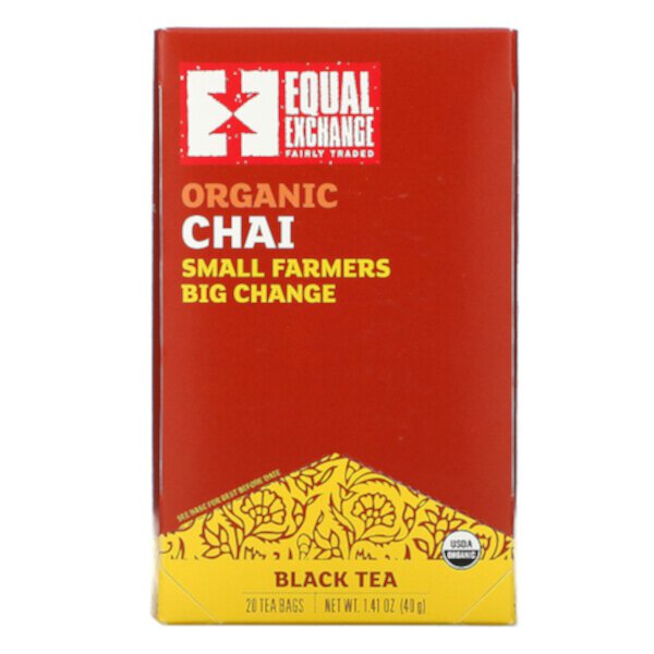 Органический черный чай, 20 чайных пакетиков, 1,41 унции (40 г) Equal Exchange