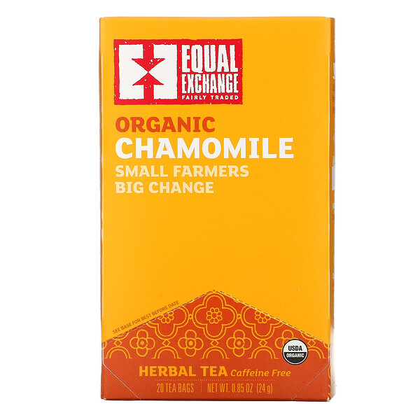 Органический травяной чай с ромашкой, без кофеина, 20 чайных пакетиков, 0,85 унции (24 г) Equal Exchange