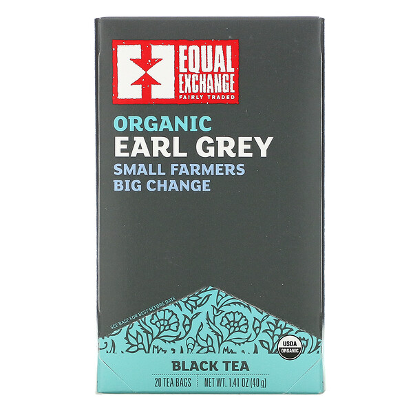 Органический Earl Grey, Черный чай, 20 чайных пакетиков, 1,41 унции (40 г) Equal Exchange