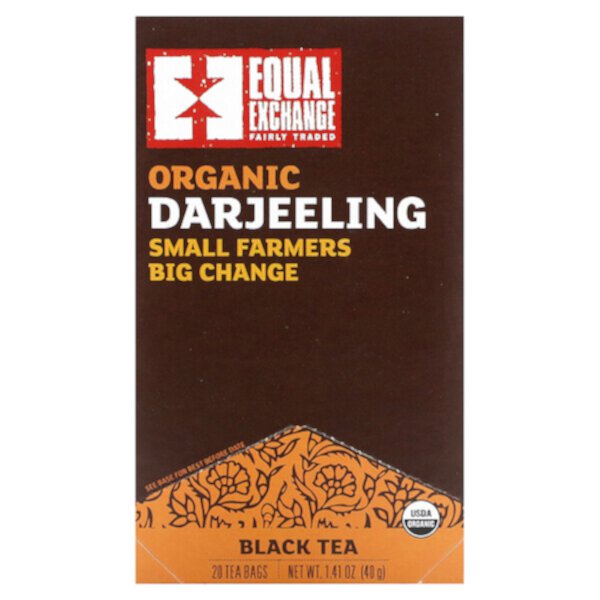 Органический Дарджилинг, Черный чай, 20 чайных пакетиков, 1,41 унции (40 г) Equal Exchange
