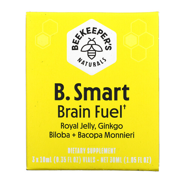B. Smart Brain Fuel, 3 флакона по 0,35 жидкой унции (10 мл) каждый Beekeeper's Naturals