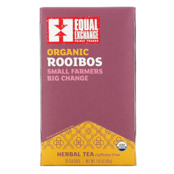 Органический ройбуш, Травяной чай, 20 чайных пакетиков, 1,41 унции (40 г) Equal Exchange