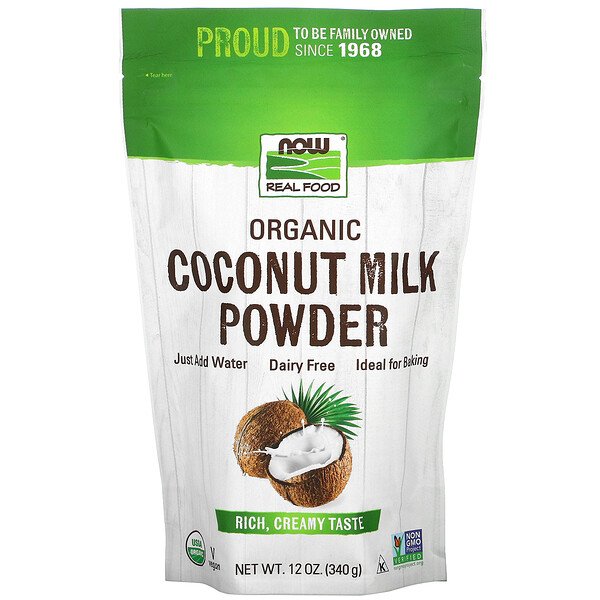 Real Food, Органическое сухое кокосовое молоко, 12 унций (340 г) NOW Foods