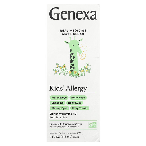 Kids' Allergy, Ages 6+, Organic Agave, 4 fl oz (Жидкие унции) (118 ml) Genexa