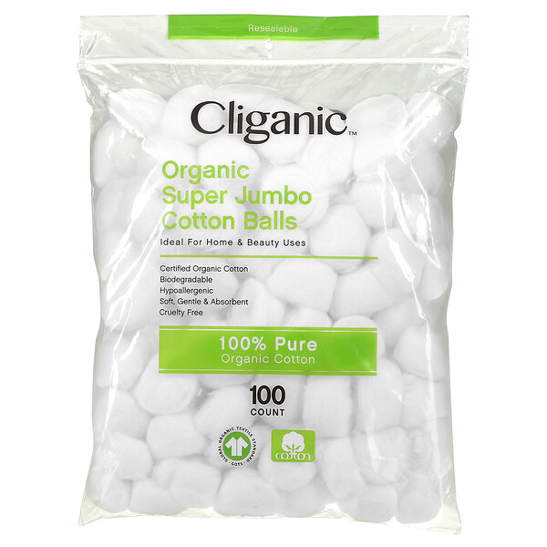 Органические ватные шарики Super Jumbo, 100 шт. Cliganic