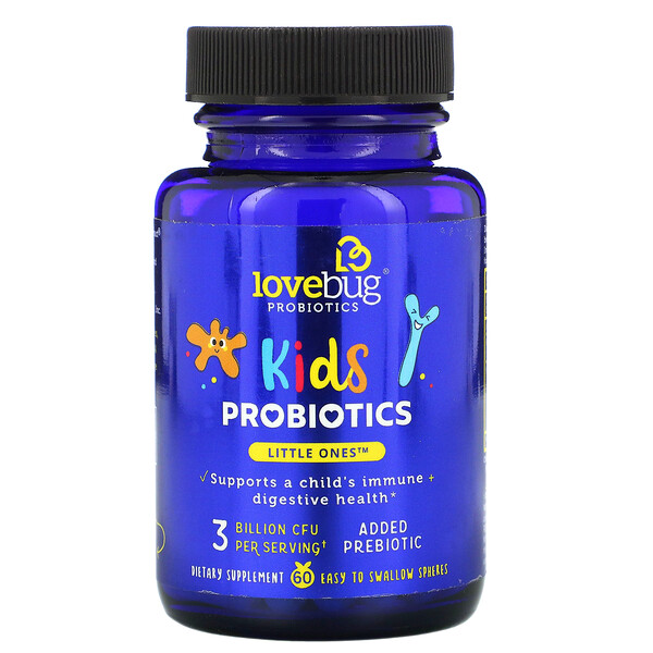 Kids Probiotics, Little Ones, 3 миллиарда КОЕ, 60 легко глотаемых сфер LoveBug Probiotics