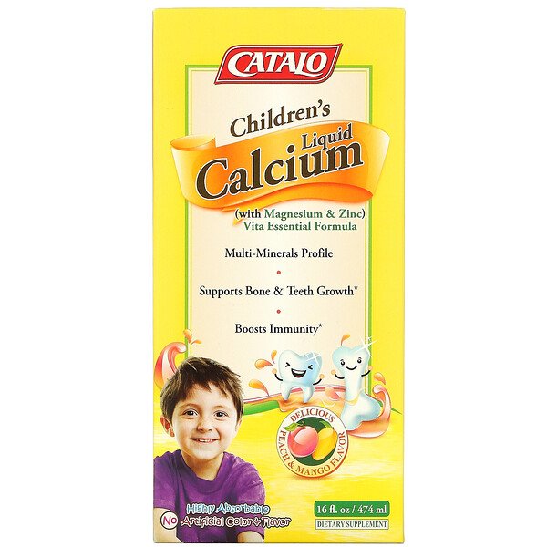 Детский жидкий кальций с магнием и цинком, персиком и манго, 16 жидких унций (474 мл) Catalo Naturals