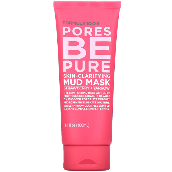 Pores Be Pure, Очищающая кожа косметическая маска с грязью, клубника + тысячелистник, 3,4 ж. унц. (100 мл) Formula 10.0.6