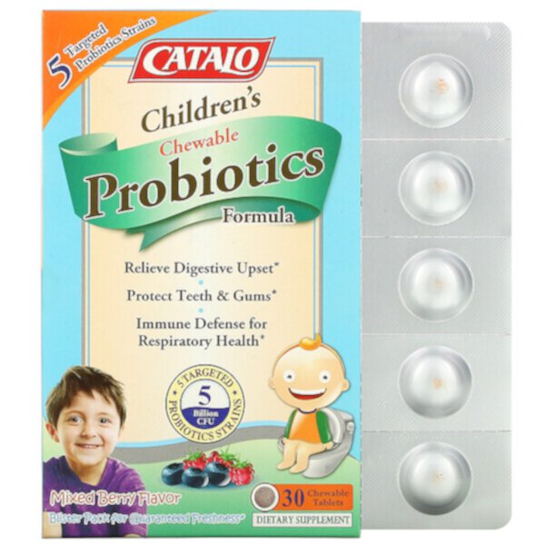 Children's Chewable Probiotics Formula, ягодная смесь, 5 миллиардов КОЕ, 30 жевательных таблеток Catalo Naturals
