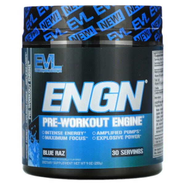 ENGN Pre-workout Engine, Blue Raz Flavor, 9 унций (255 г) EVLution Nutrition
