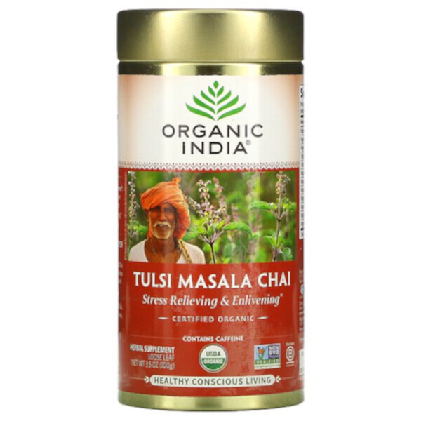 Tulsi Masala Chai, Средство для снятия стресса и бодрости, вкладыш, 3,5 унции (100 г) Organic India