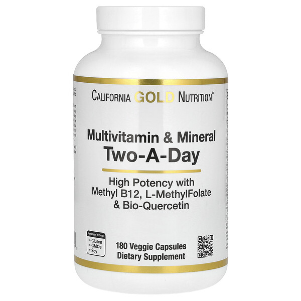 Multivitamin and Mineral, Two-A-Day, 180 Veggie Capsules (Капсулы на растительной основе) California Gold Nutrition