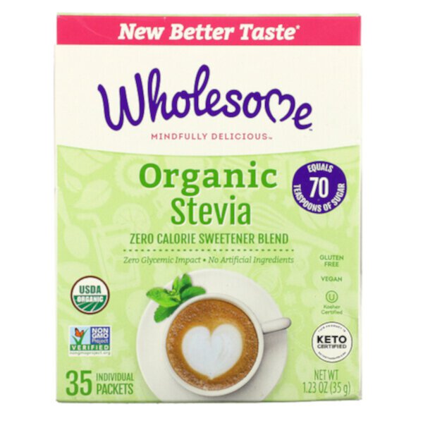 Органическая стевия, смесь подсластителей с нулевой калорийностью, 35 отдельных пакетиков, 1,23 унции (35 г) Wholesome