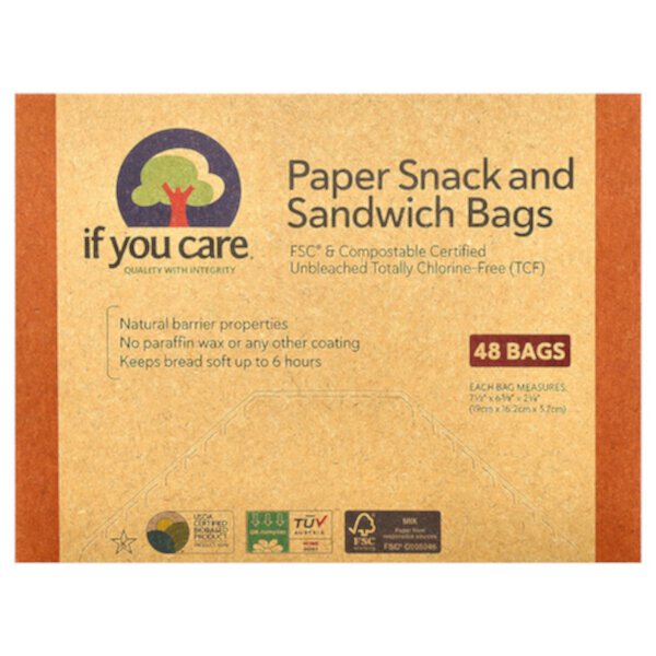 Бумажные пакеты для закусок и сэндвичей, 48 пакетов If You Care