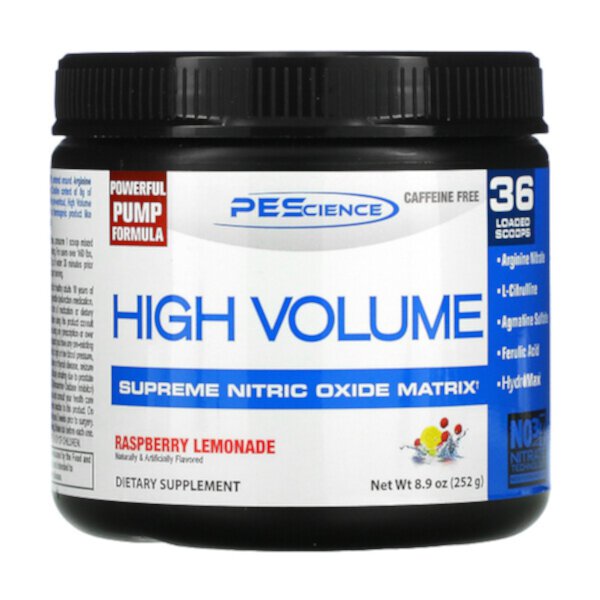 High Volume, Supreme Nitric Oxide Matrix, без кофеина, малиновый лимонад, 8,9 унций (252 г) PEScience