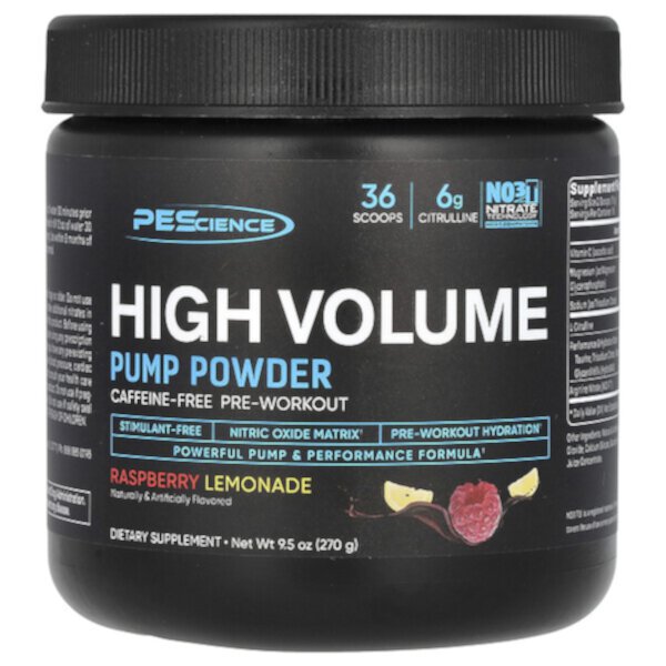 High Volume, Supreme Nitric Oxide Matrix, Caffeine Free, Raspberry Lemonade, 8.9 oz (Унции) (252 g) PEScience