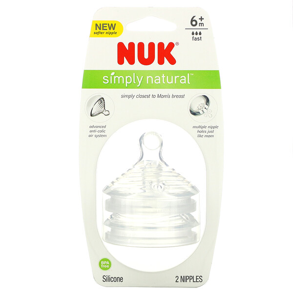 Simply Natural, Соски, от 6 месяцев, быстрый поток, 2 шт. в упаковке NUK