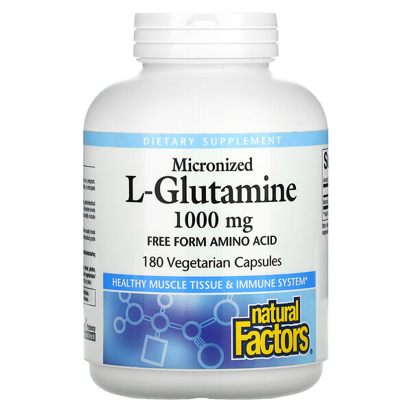 Микронизированный L-глютамин, 1000 мг, 180 вегетарианских капсул Natural Factors