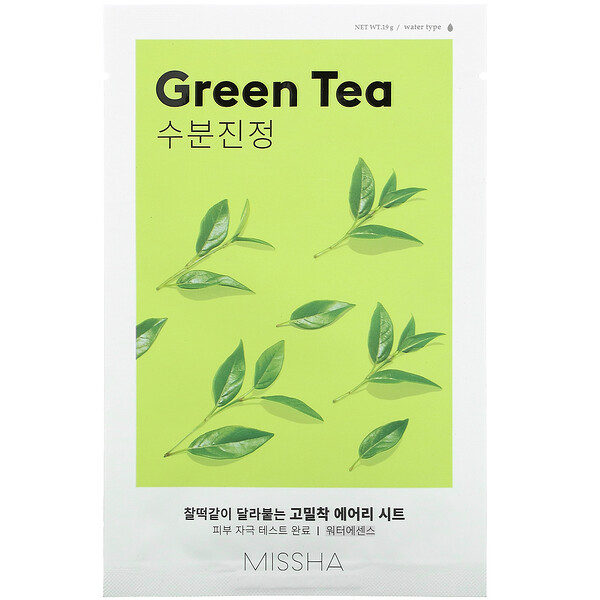 Тканевая маска Airy Fit Beauty, зеленый чай, 1 тканевая маска, 19 г Missha