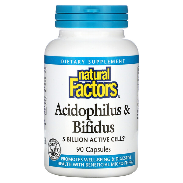 Acidophilus & Bifidus, 5 миллиардов, 90 капсул Natural Factors