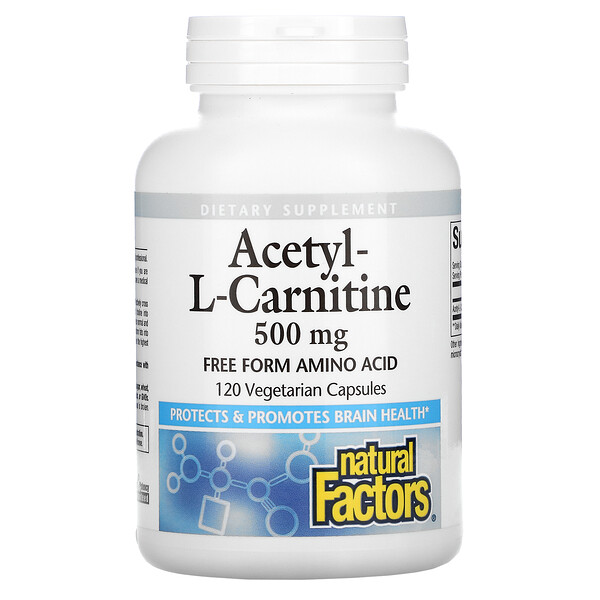 Ацетил-L-карнитин, 500 мг, 120 вегетарианских капсул Natural Factors