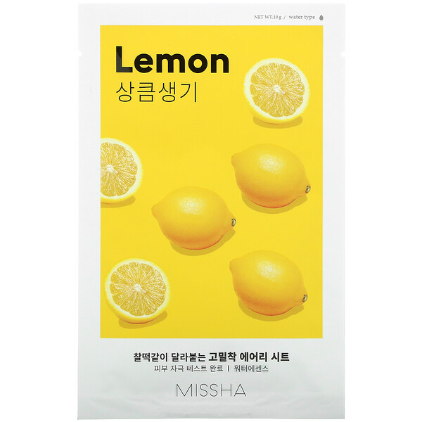 Тканевая маска Airy Fit Beauty, лимон, 1 тканевая маска, 19 г Missha