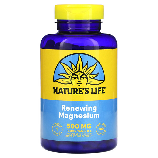 Магний с Витамином B6 - 500 мг - 180 растительных капсул - Nature's Life Nature's Life
