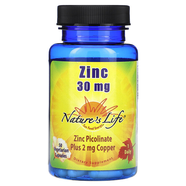 Цинк - 30 мг - 50 вегетарианских капсул - Nature's Life Nature's Life