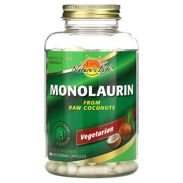 Монолаурин, 180 вегетарианских капсул Nature's Life