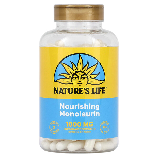 Nourishing Monolaurin, 1,000 mg, 180  Capsules (Капсулы) (500 mg per Capsule) Nature's Life