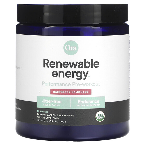 Renewable Energy, Performance Pre-Workout, Raspberry Lemonade, 7.1 oz (Унции) (200 g) ORA