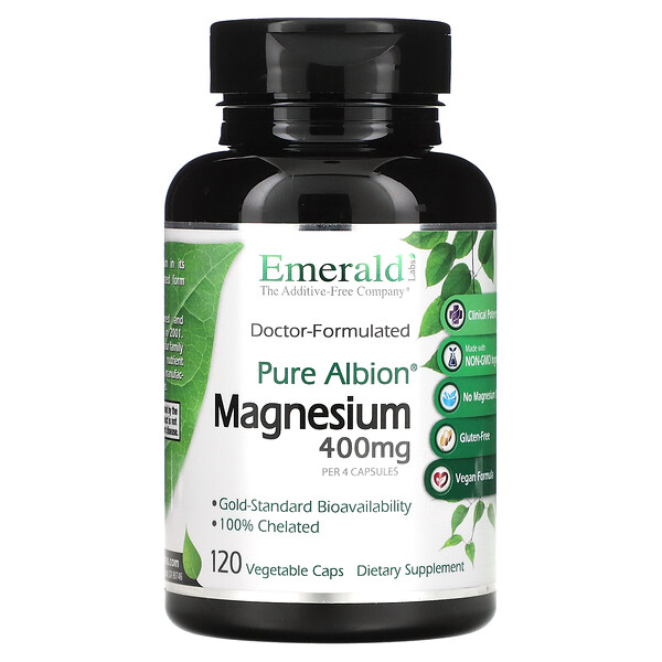Pure Albion Magnesium, 100 мг, 120 растительных капсул Emerald Labs